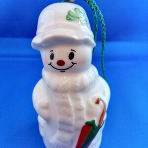 Belleek snowman bell with umbrella and shamrock